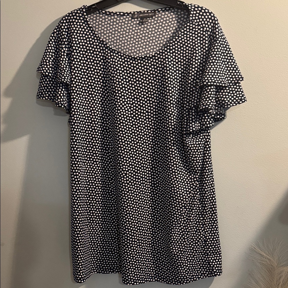 Adrianna Papell Black and White Polka Dot Ruffle Sleeve Tunic